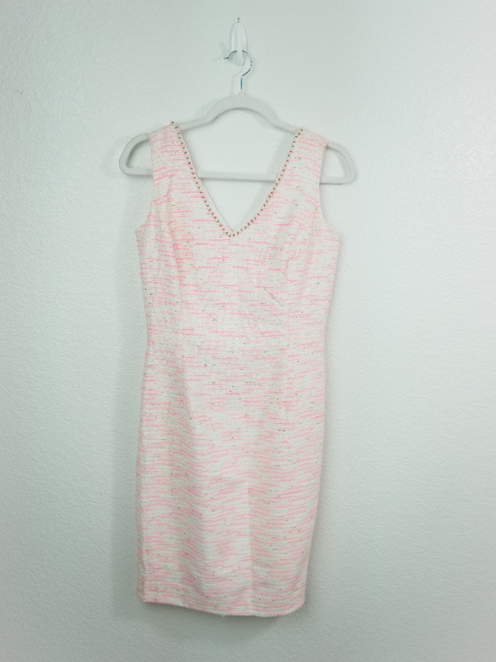 LILLY PULITZER Laidley Dress Size 8 Pink Tweed Boucle Beaded Neckline Women’s